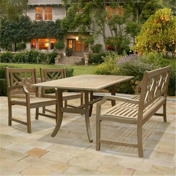 Vifah Renaissance Outdoor 4-piece Hand-scraped Wood Patio Dining Set with 5-foot Bench V1300SET1